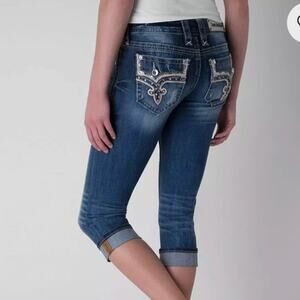 Rock Revival Dark Blue Embellished Cropped Jeans